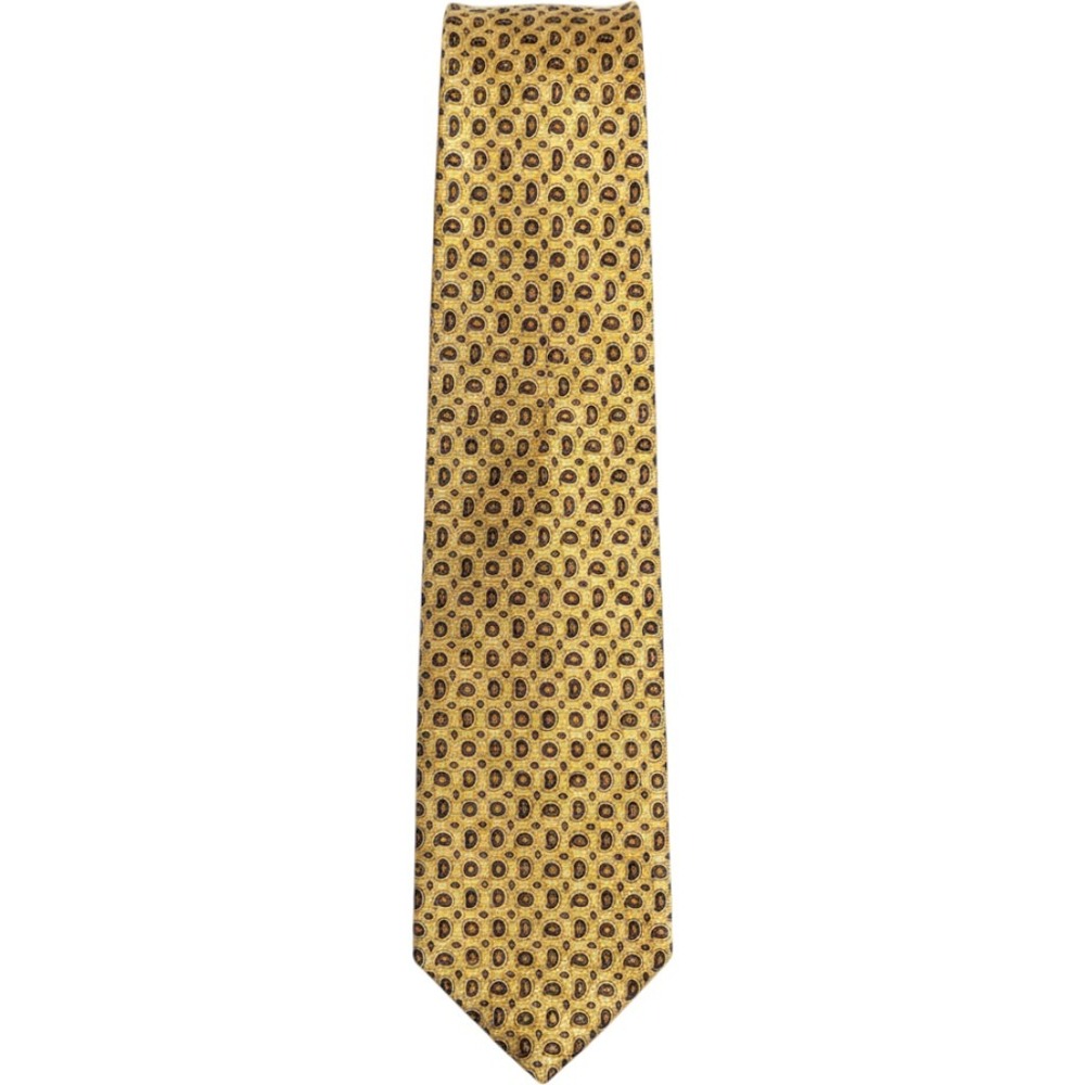 Lauren Ralph Lauren Mens Silk Tie Yellow Navy Paisley Hand Finished Made in USA
